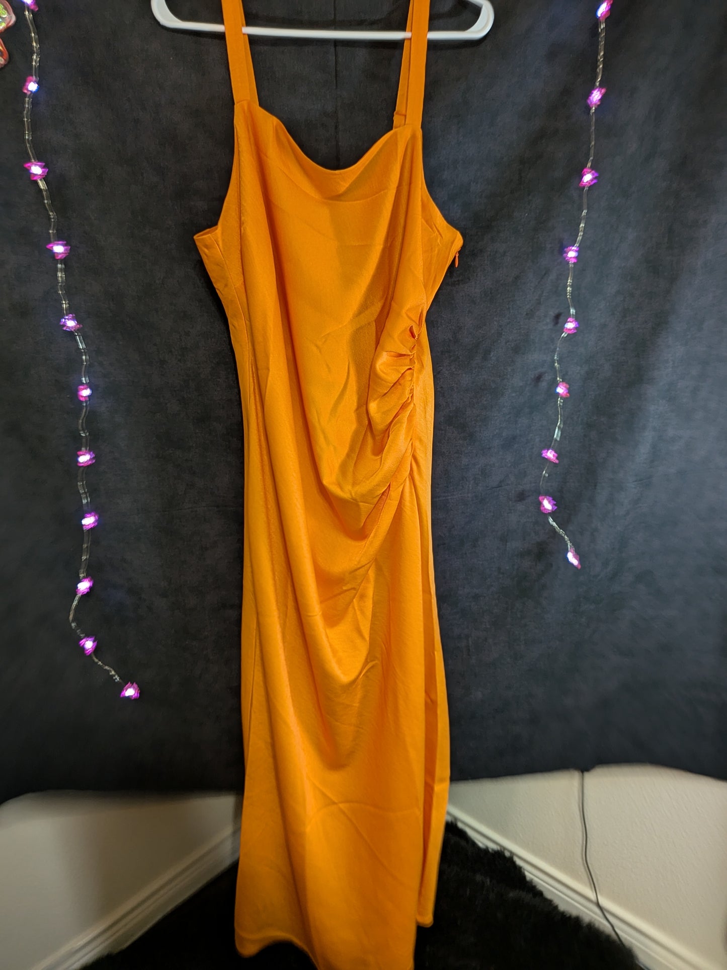 Orange long dress with split on side